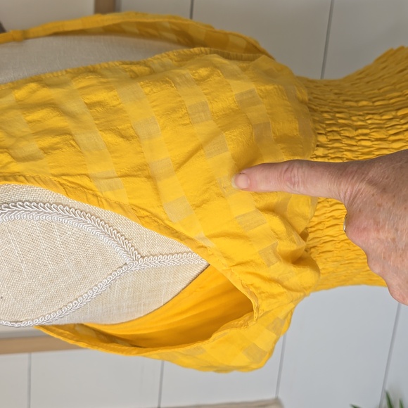 Anthropologie Maeve Yellow Gingham Smocked Halter Neck Plunge Tank Size Large - Picture 7 of 11